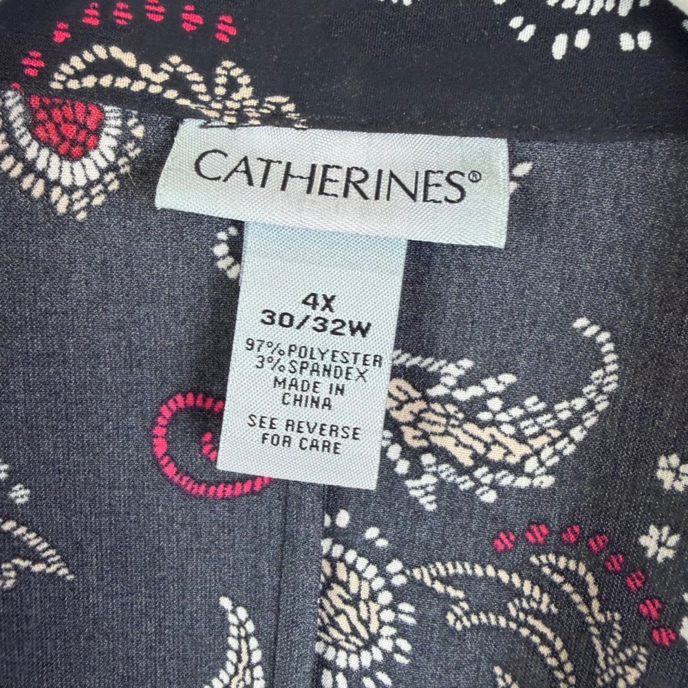 Catherines Paisley Button Front Blouse Size 4X Black Lightweight Comfy Office - Picture 4 of 7